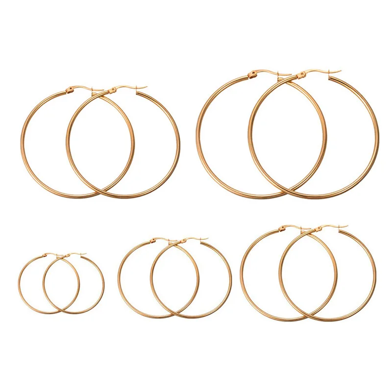 Dia 20/30/40/50/60/70mm Women Stainless Steel Earrings Large Big Circle Smooth Earrings Simple Exaggeration Wild Ear jewelry