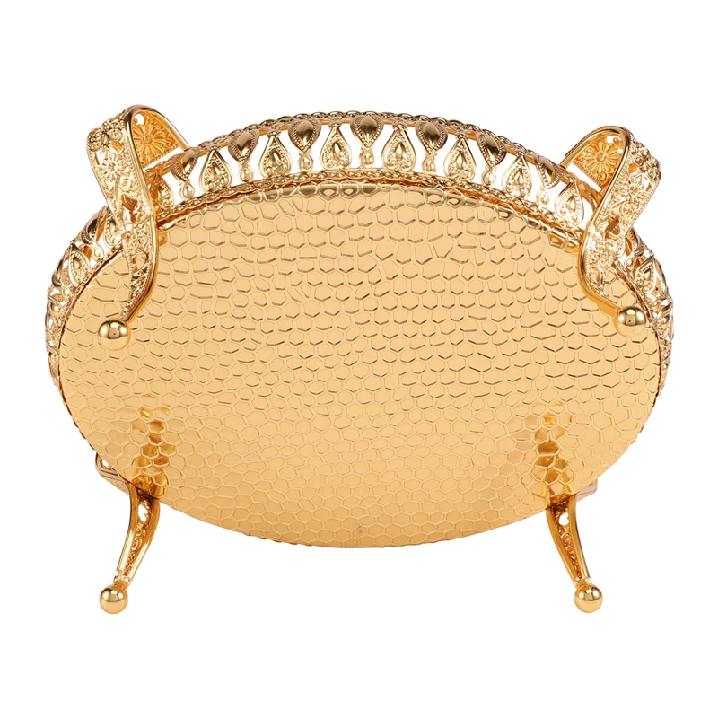 Поднос для домашней еды, винтажная тарелка с фруктами, стол, железная коробка для хранения закусок, овальный поднос, золотая корзина с фруктами, декор стола