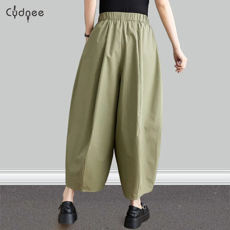 New In Spring Summer Cotton Capris High Waist Tailored Loose Wide Leg Pants Casual Straight Pants For Women