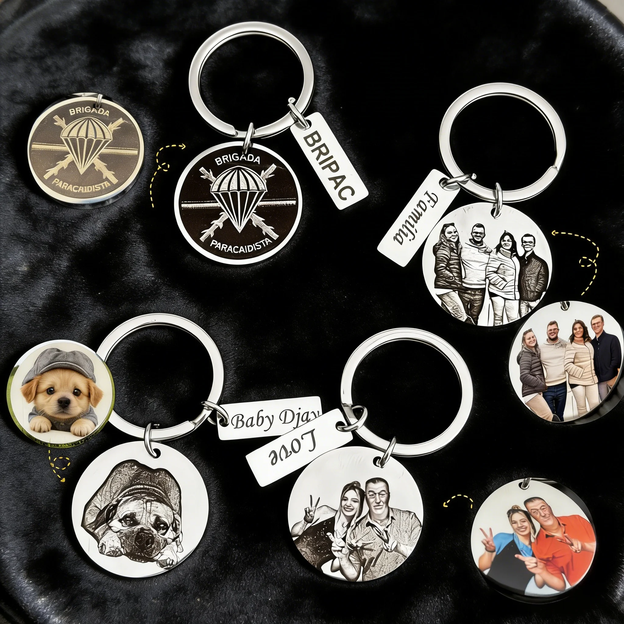 Personalized Custom Picture Laser Engraving Fashion Family Stainless Steel Keychain For Women Man Customization Keychain Gifts
