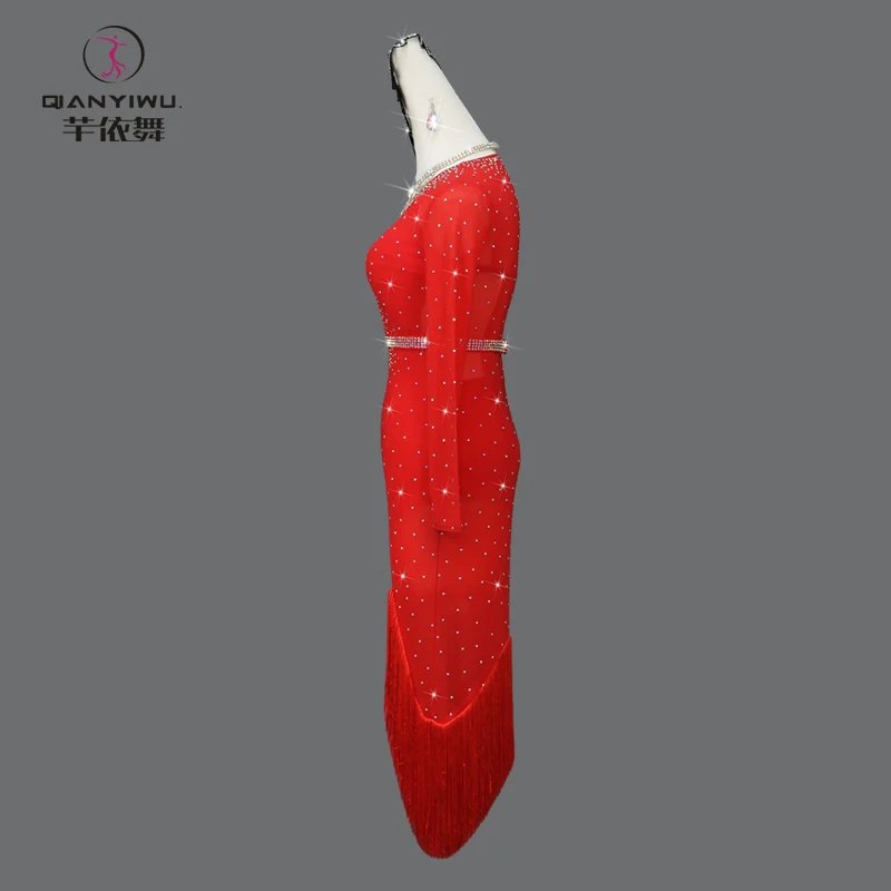 Abito da ballo latino per ballo di fine anno Abbigliamento da pratica per donna Costume sportivo Sala da ballo Concorso americano Abito midi con nappa Gonna da palcoscenico per ragazza