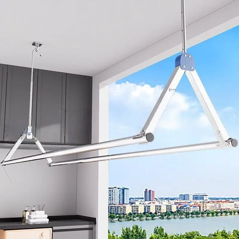 

Утолщенная выдвижная сушилка для белья из нержавеющей стали с двойной штангой, подвесной органайзер для хранения одежды и головных уборов на балконе