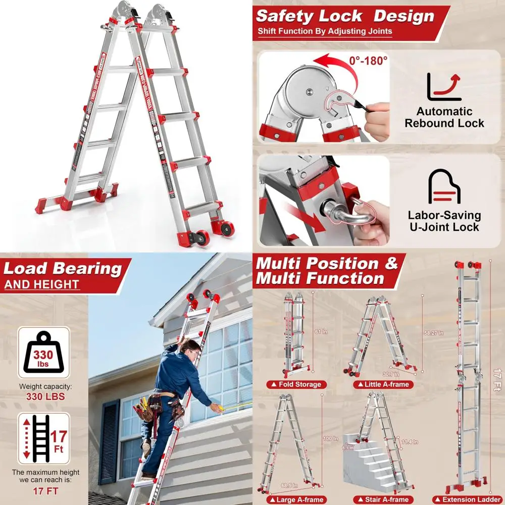 

17-foot telescoping extension ladder with wheels and stabilizer for 330lb load capacity