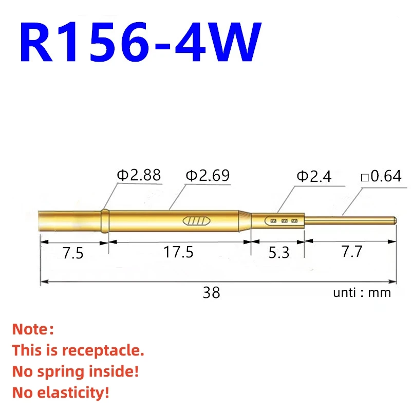 20/100PCS R156-4W Test Pin P156-B1 Receptacle Brass Tube Needle Sleeve Seat Wire-wrap Probe Sleeve Length 38mm Outer Dia 2.69mm