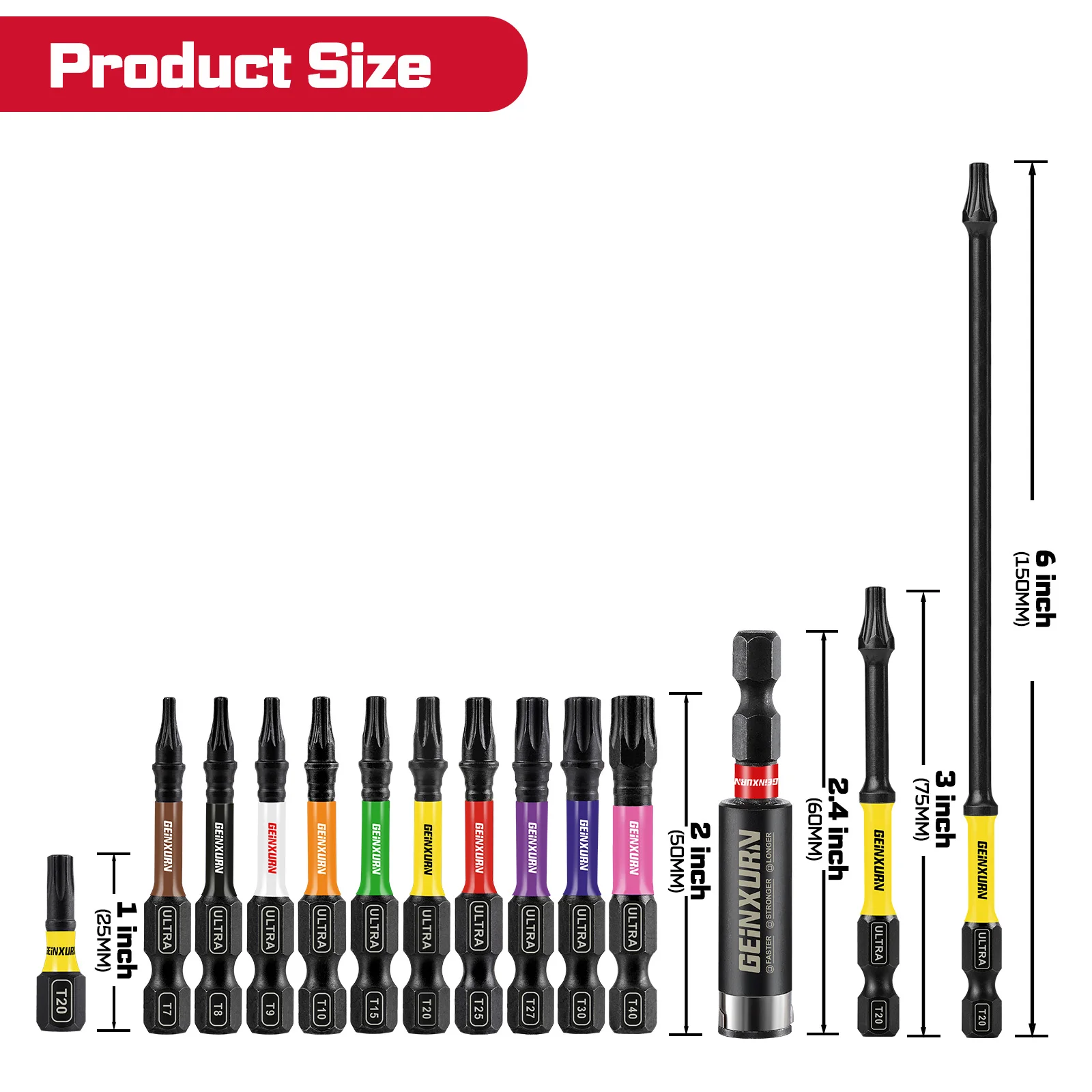 Geinxurn #20 Torx Screwdriver Bit Set,Impact Magnetic Alloy Steel Star Bit with Bit Holder and Storage Organizer