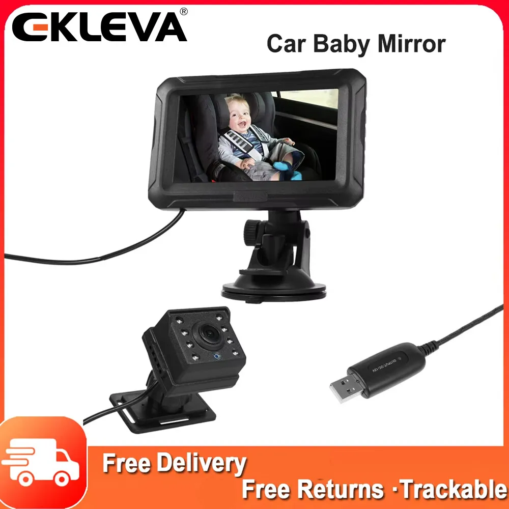 

EKLEVA Rear View Monitor 4.3'' IPS Screen Baby Car Mirror Adjustable Wide View Angle for Infants Kids Pets Night Vision Function