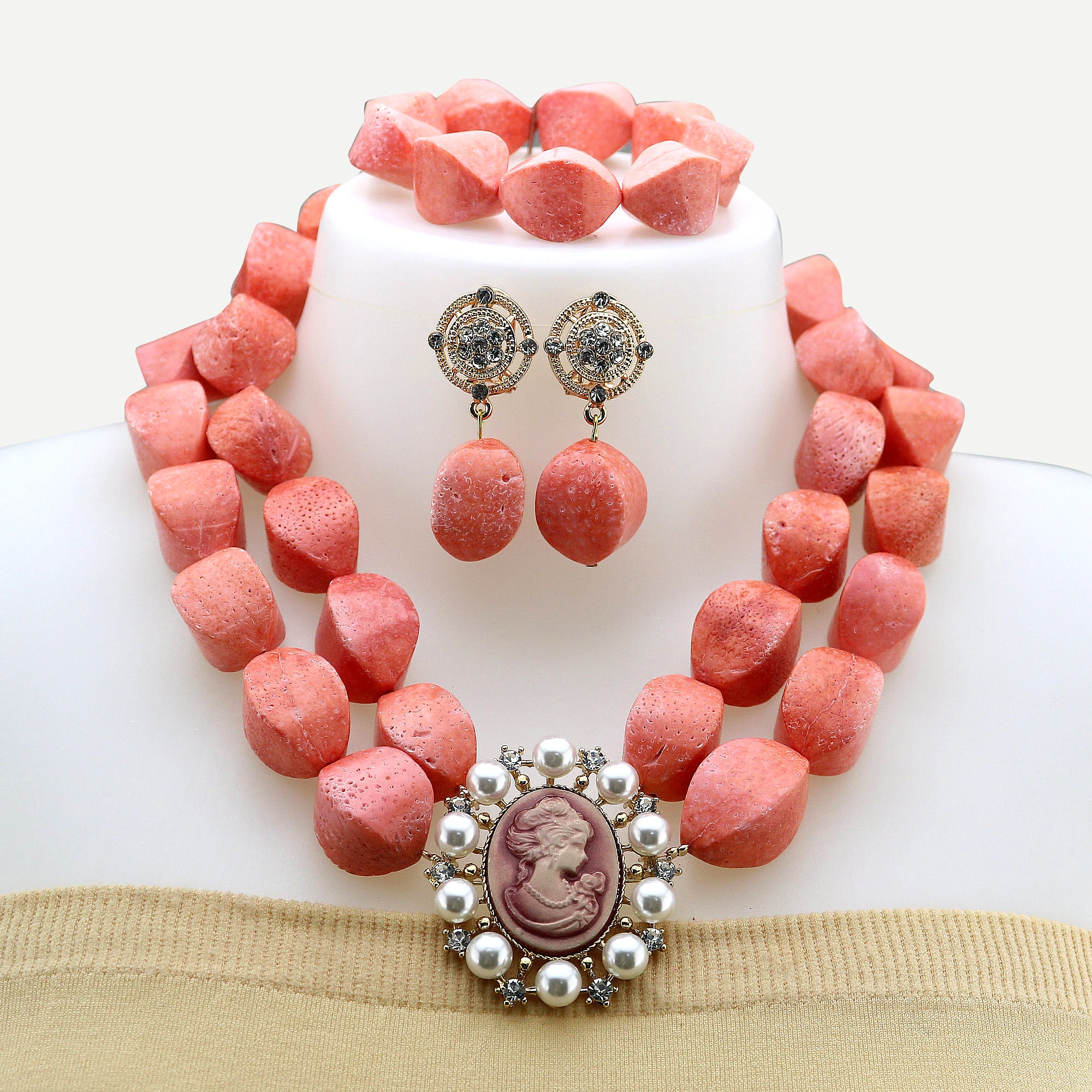 

Natural Coral Bead Jewelry set African Wedding Bridal Pink Coral Beads Jewelry sets Nigerian Women Beads Necklace Jewelry Set