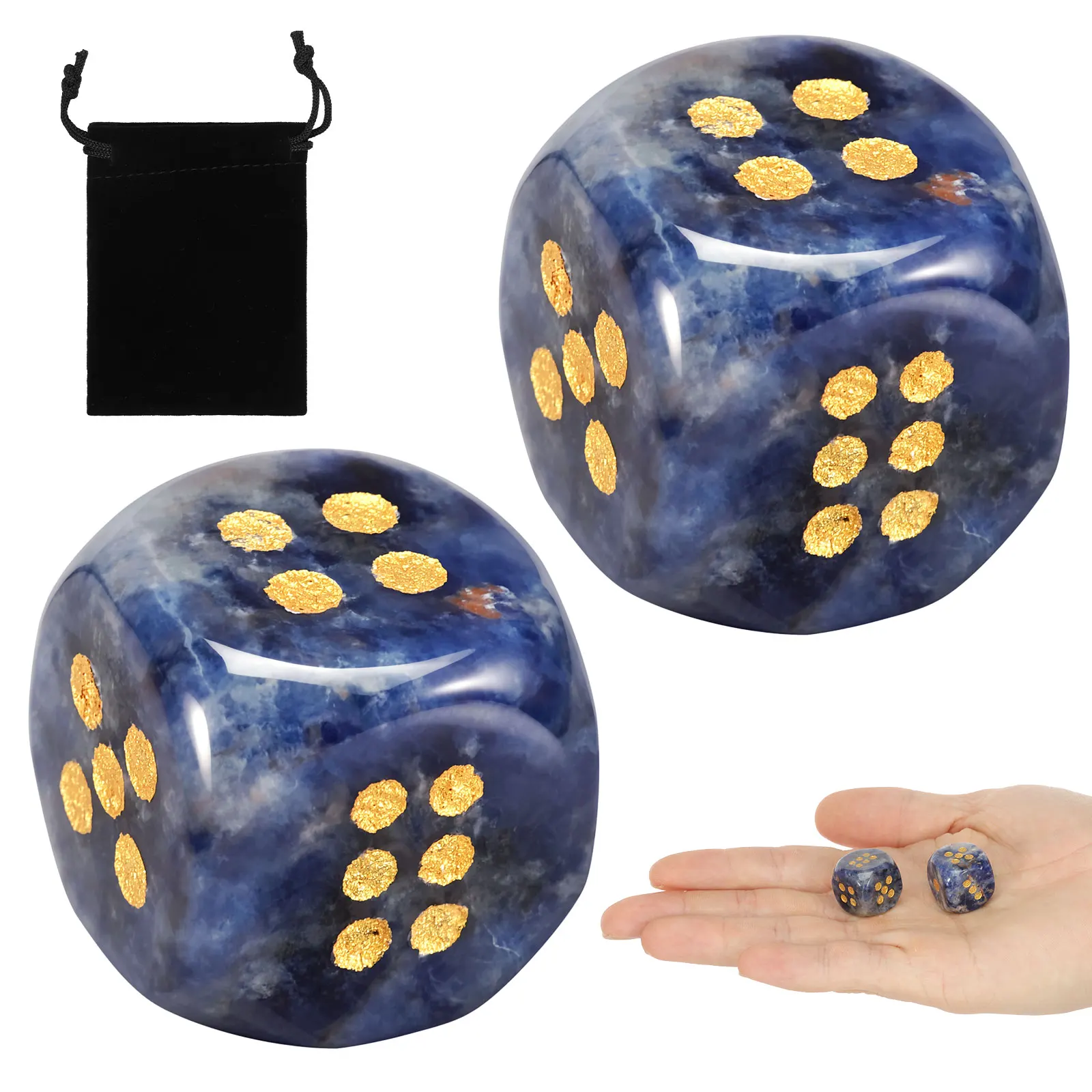 2Pcs Geme Dice Crystal Mahjong Dice 0.59 Inch D6 Gemstone Mahjong Dice Set with Storage Bag for Game Night Tabletop Board Game