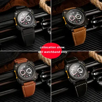 適用於 Bell Ross B&R BR-01 BR-03 男士真皮錶帶,35-24 毫米凸面牛皮錶帶,矽膠橡膠防水錶帶 10 最佳銷售 貝爾·羅斯 - №1