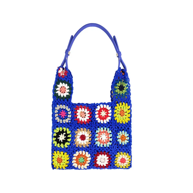 Bohemian Paisley Crochet Women Shoulder Bags Knitting Large Tote Bag Casual Lady Handbags Shopper Purses Summer Beach Bag