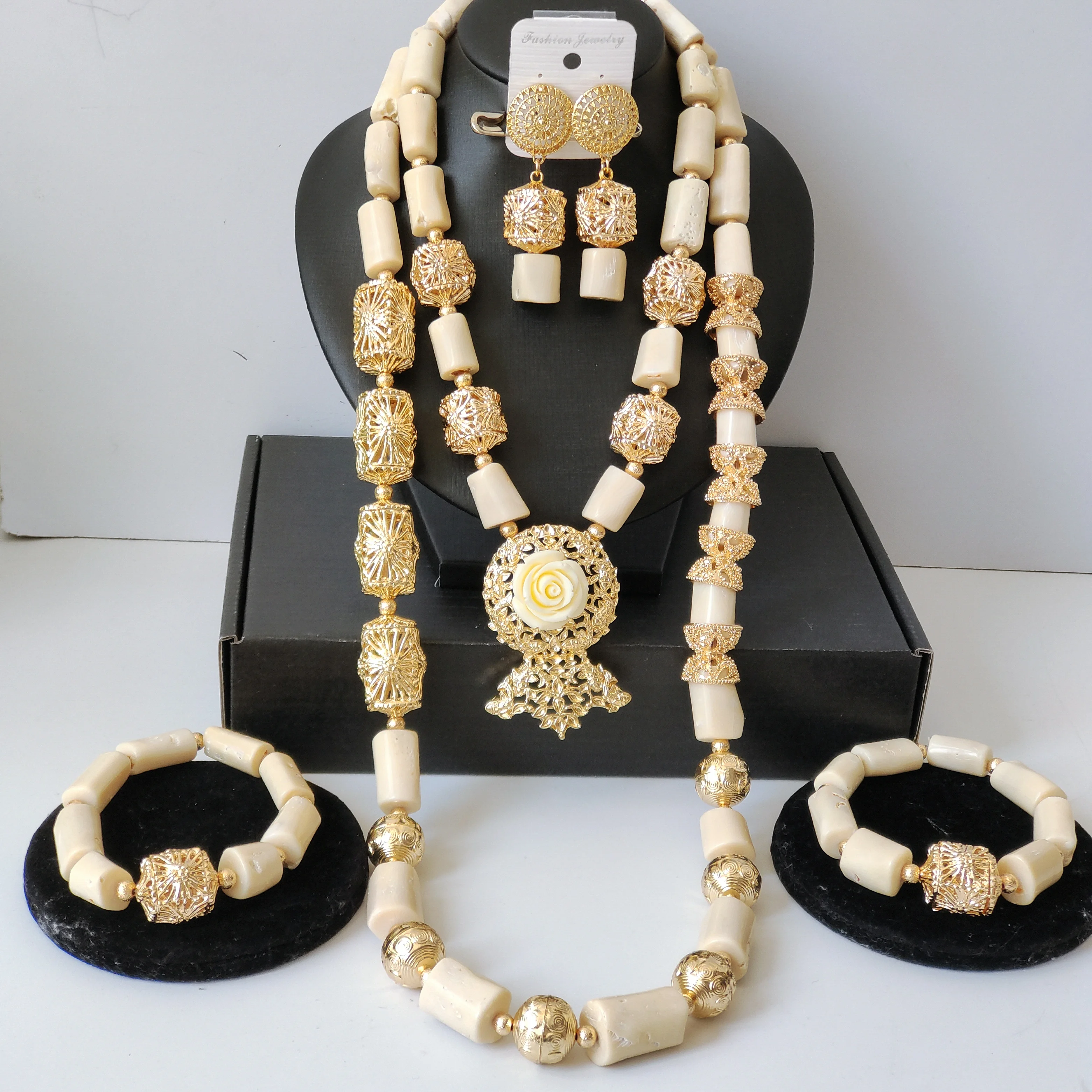 

Natural Whtie Coral Necklace Jewelry Set Nigerian Wedding Bridal Accessories