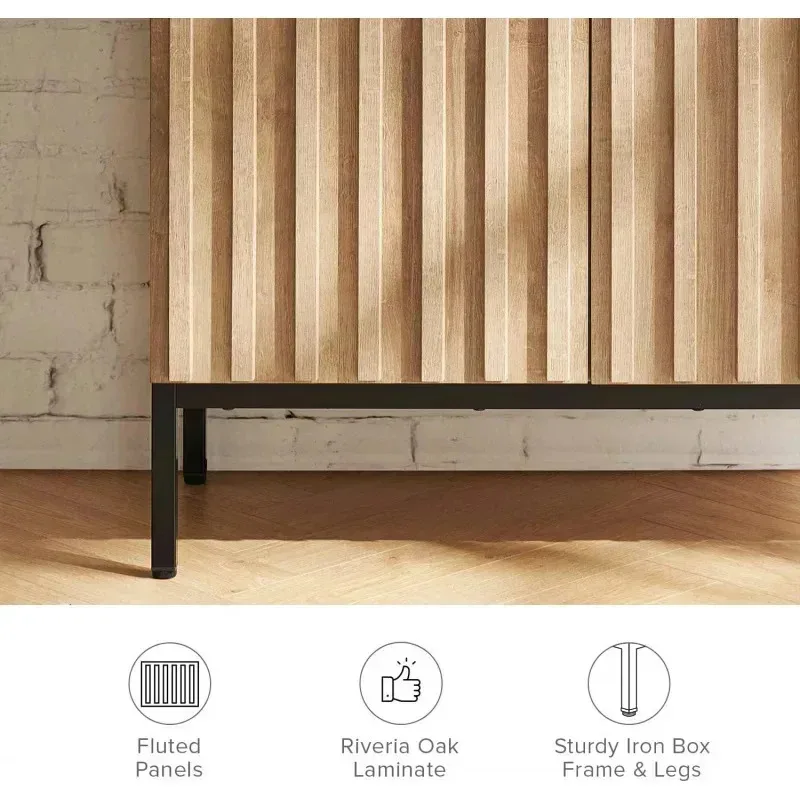 QAZ8- خزانة تخزين Norwin. خزانة جانبية بوفيه صناعية ريفية حديثة. وحدة تحكم أكسنت Credenza. أبواب لوحة مدمجة. قابلة للتعديل #6