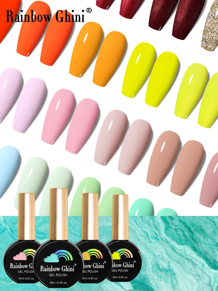 

Rainbow Ghini HEMA TPO FREE Gel Nail Polish Set 120 Colors Pieces 15ml Semi-permanent Soak Off Hybrid Nail Art UV Gel Varnish