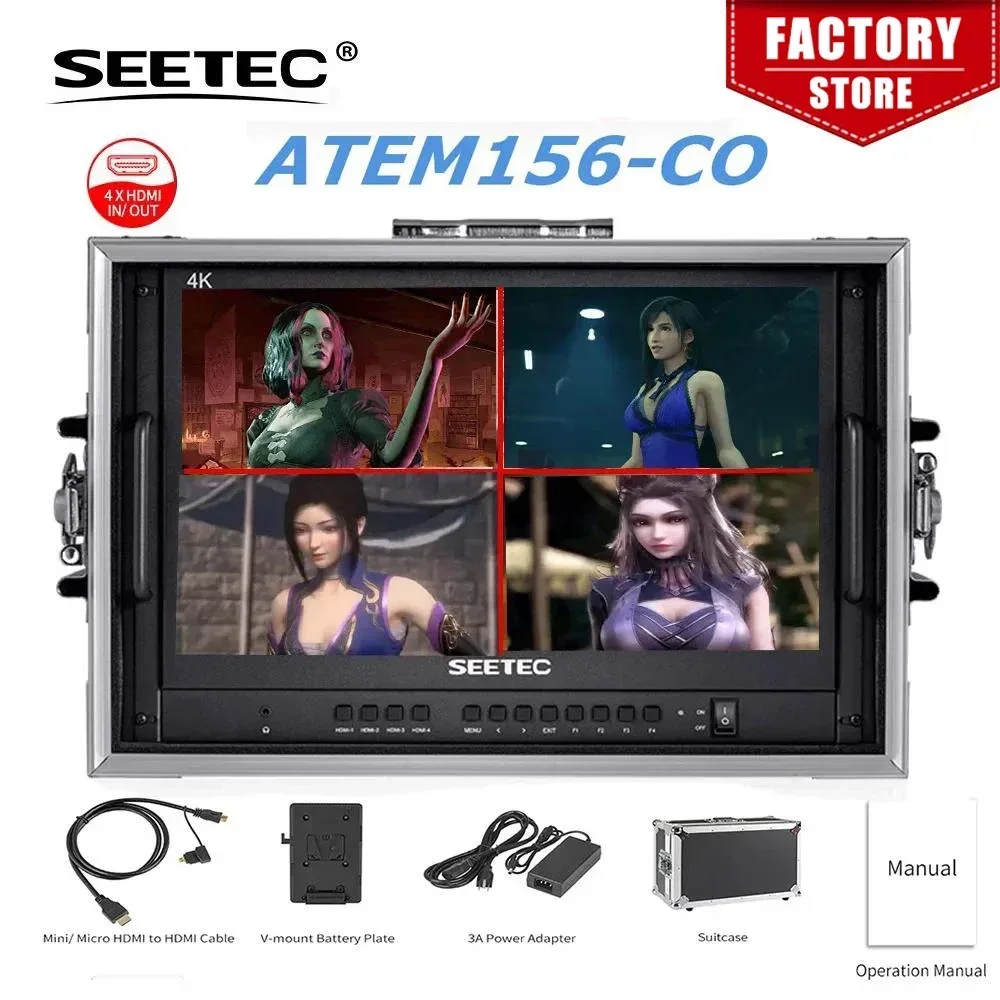 SEETEC ATEM156 15,6 "IPS Broadcast Monitor 4x4K HDMI I/O 4-Split View Peaking Focus para ATEM Mini Switcher