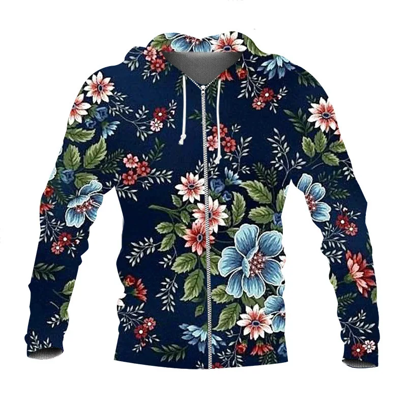 Flower Print ZipHoodies for Men Fashion 3D Pattern New in Sweatshirts Hip Hop Harajuku Oversized Pullover Tops S-7XL Women