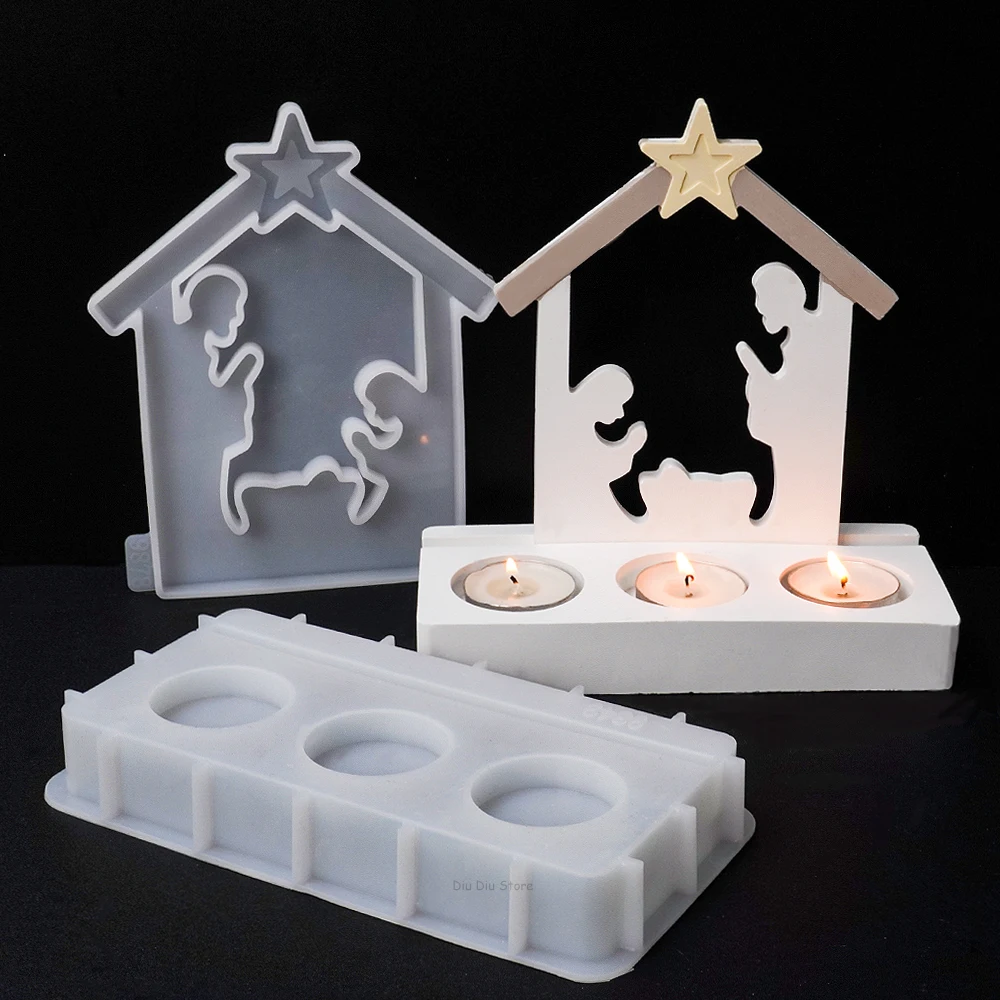 Jesu Baptism Candle Holder Silicone Mold DIY Handmade Candlestick Craft Molds Plaster Concrete Resin Casting Making Home Decor