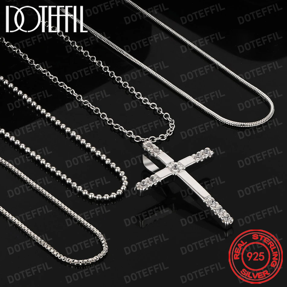 925 Sterling Silver Exquisite Cross Pendant Necklace for Men Women Fashion Party Jewelry Gift Hip Hop Accessories view 2