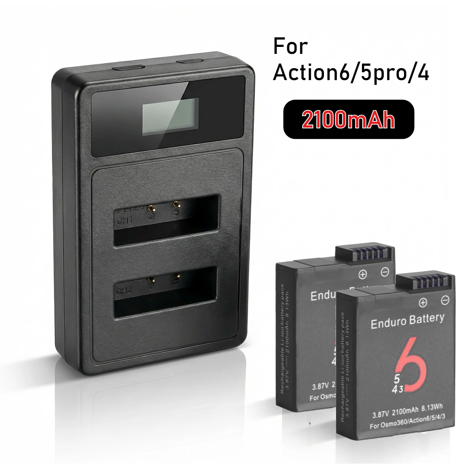 New Replace Battery 3.87V 2100mAh for DJI Osmo 360 Action 6 Action 5 and 2 Slots Charger for DJI Action 6/5/4/3 Accessories