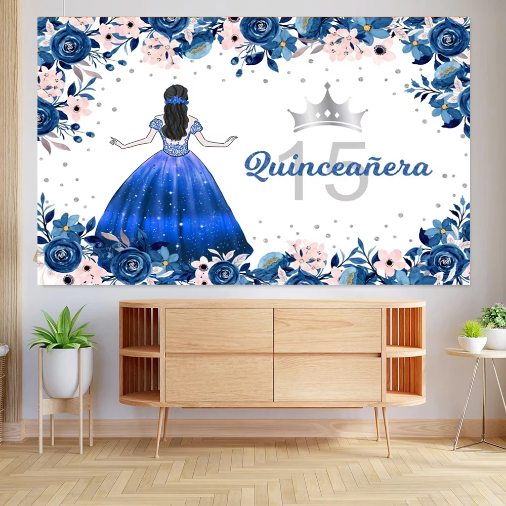 Quinceanera Sweet 15th Princess Theme Girl Glitter Crown Flower Dress Kid 15th Birthday Party Decor Can be customized Background