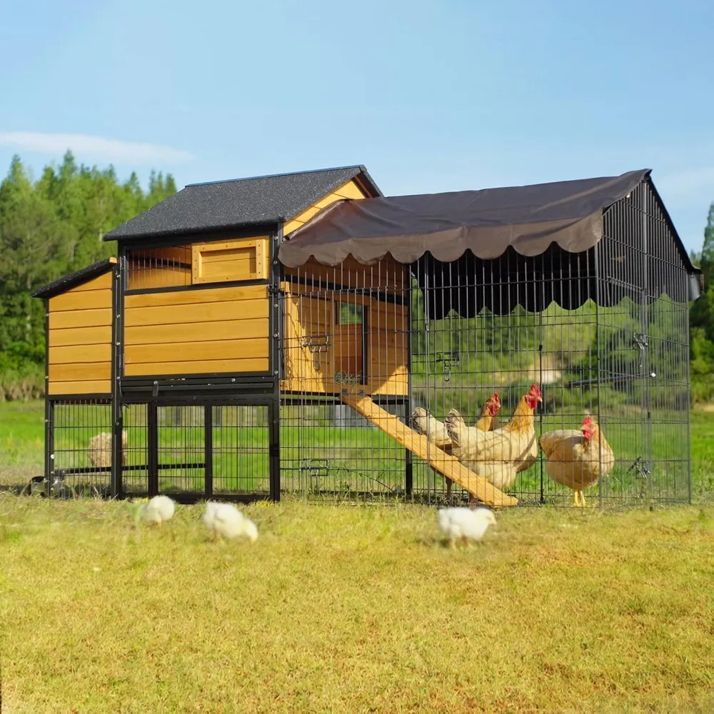 

Mobile Chicken Coop,Large All-Steel Frame Hen House for 6-8 Chickens Poultry Cage with Nesting Box Metal Run,Waterproof Cages.