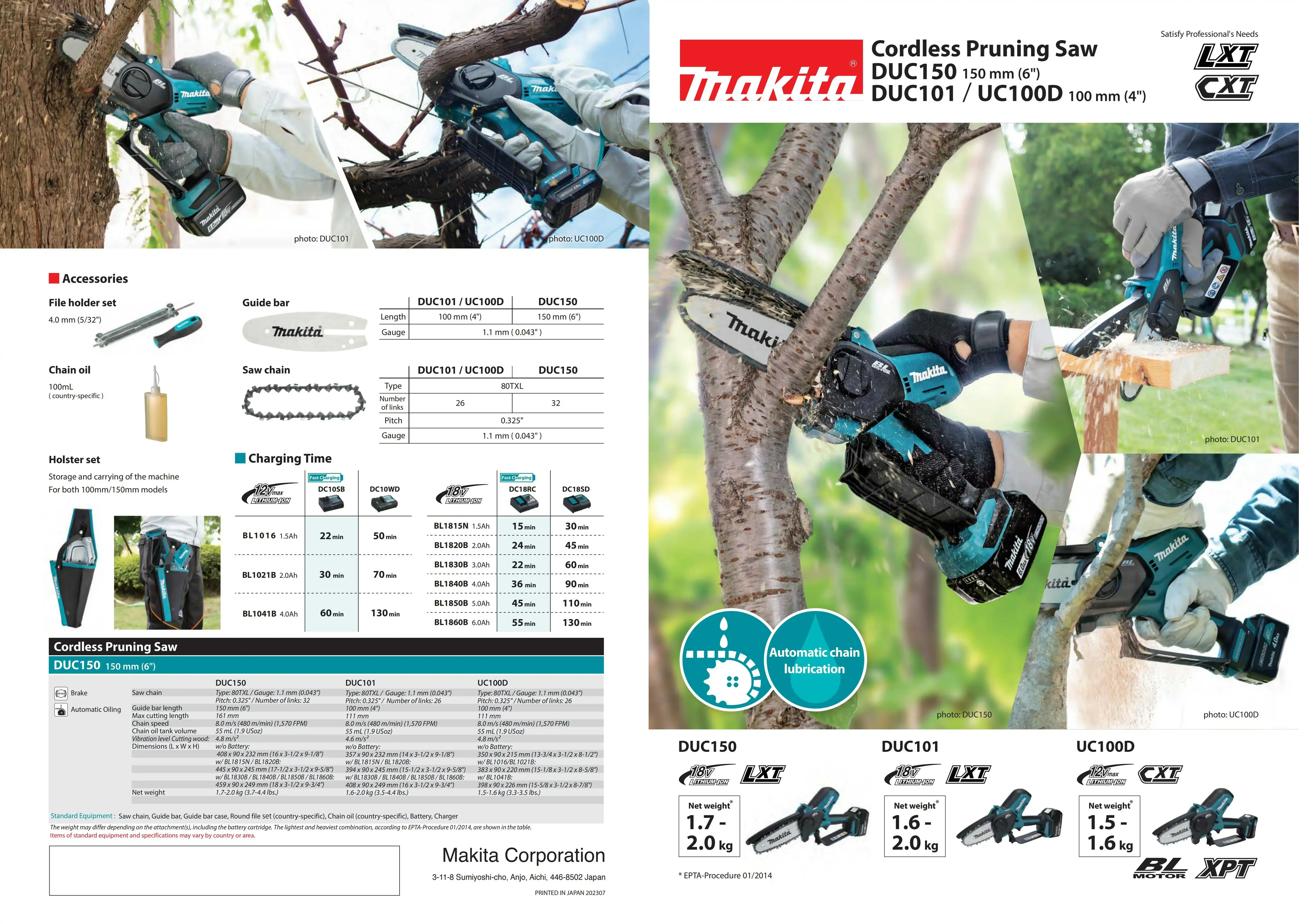 MAKITA DUC150 Chain Saw Pruning Saw Brushless Cordless 18V 150MM LXT Electric Saw Garden Makita Power Tools ChainSaw DUC150Z