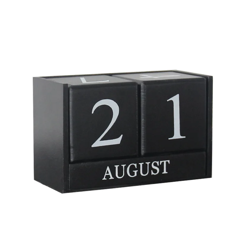 

INS Rustic Wooden Desk Perpetual Calendar Cubes Calendar Block Stand Ornament Home Office Decro