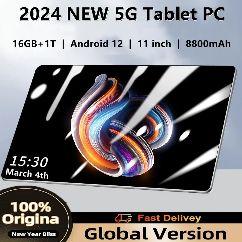 2024แท็บเล็ตดั้งเดิม11นิ้ว Android12 16GB RAM 1TB ROM Dual SIM 10 Core WPS GPS บลูทูธ5G แท็บเล็ต PC โทรศัพท์ผ่านระบบเครือข่าย