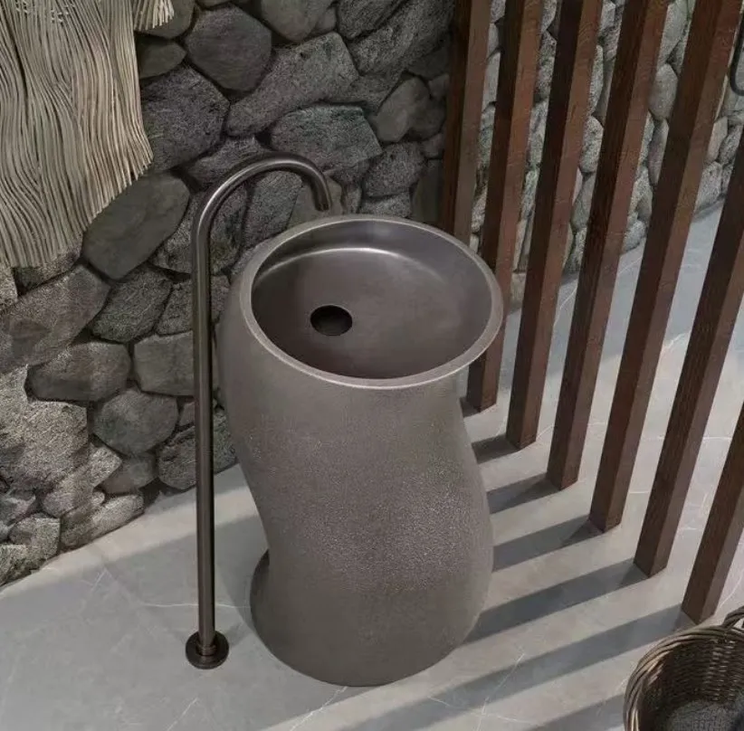 

S*& Hot Sale Free Standing Artificial Stone Sink Brown Color