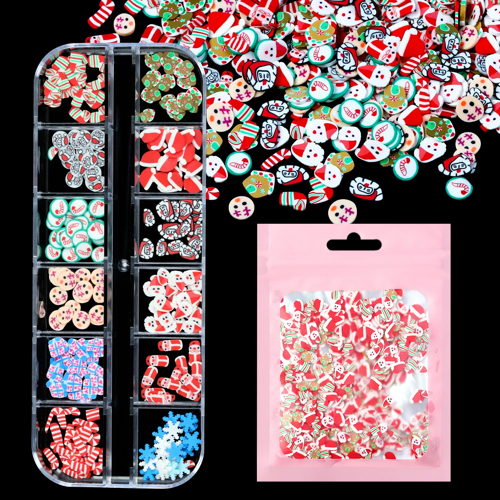 12 شبكة مسمار الفن الديكور مختلط ثلاثية الأبعاد عيد الميلاد نمط مسمار الفن مجوهرات بوليمر كلاي شريحة سانتا كلوز ندفة الثلج مسمار الفن الديكور #2