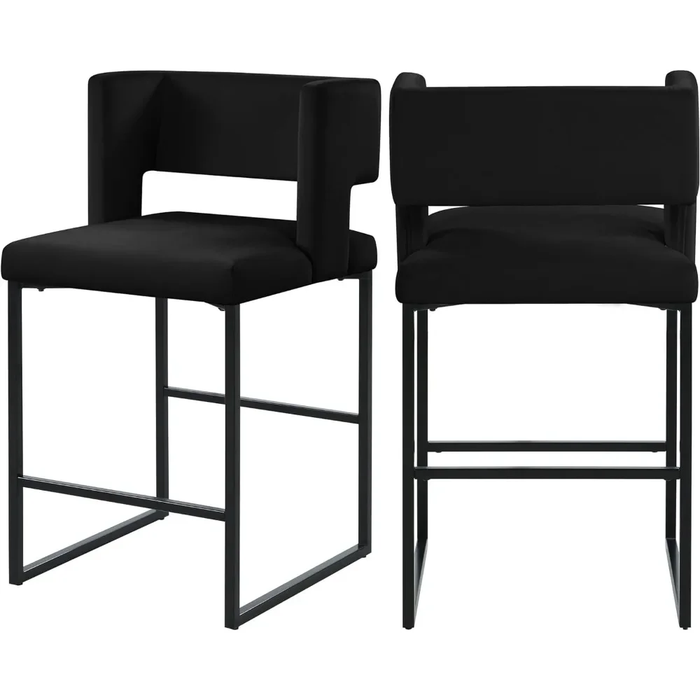 Mobiliário Meridiano Caleb Collection, Banqueta Contemporânea da Altura do Contador, Conjunto de 2 Veludo Preto, 19,5 "W x 20,5" D x 36 "H