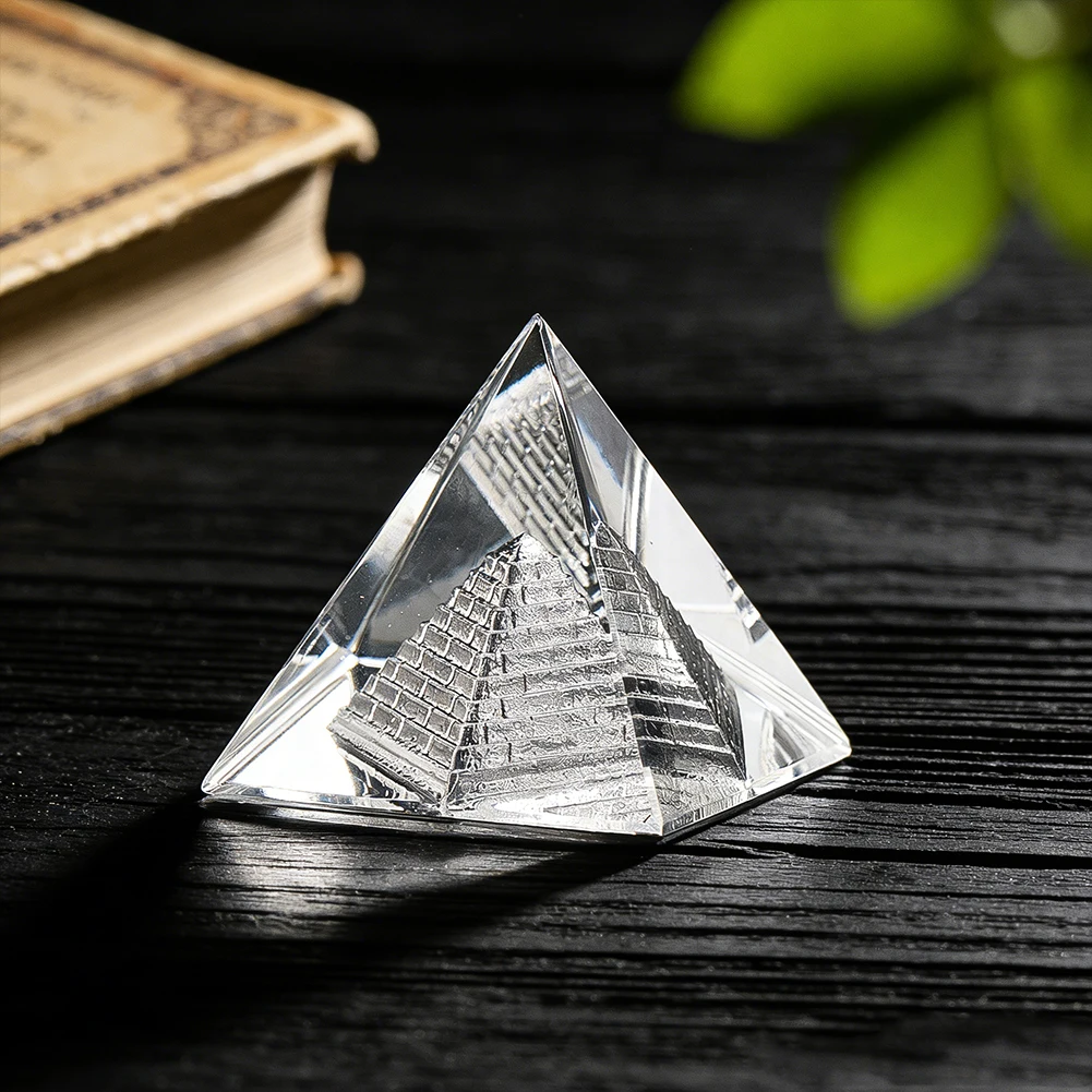 Crystal Egypt Pyramid Prism Figurine Miniatures Feng Shui Meditation Prosperity Positive Energy Lucky Home Art Decor Paperweight