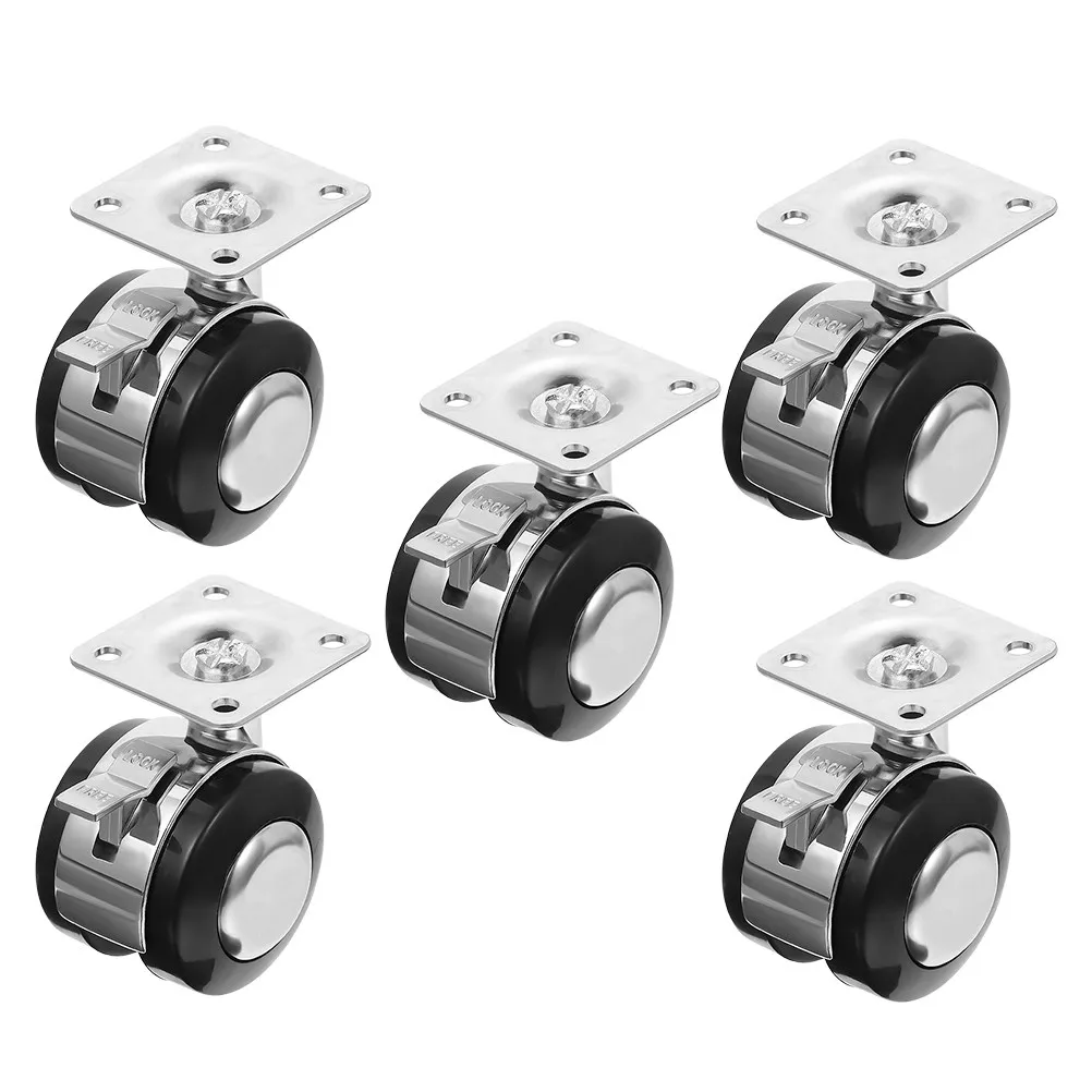 5Pcs Heavy Duty Zinc Alloy Furniture Casters with Brake -Directional Quiet Rolling Wheels for Office Chair Table Shelf