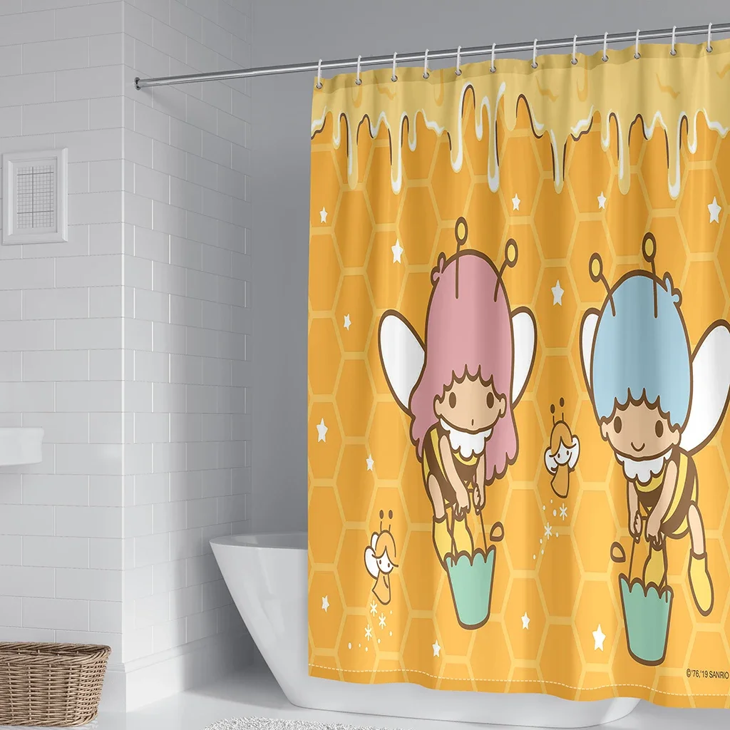 Sanrio LittleTwinStars Cortinas De Chuveiro Dos Desenhos Animados, Poliéster Impermeável, Decoração Cortina Divisória Do Banheiro, Kawaii, 60 Estilos, 180x180cm