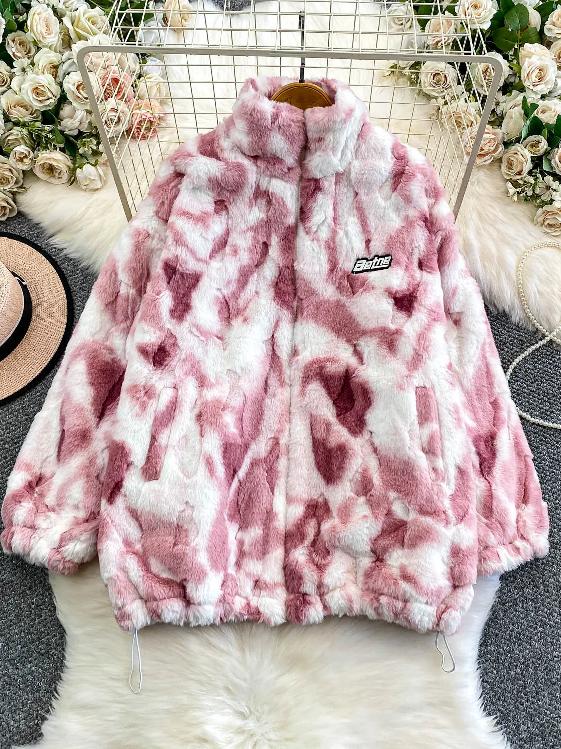 

Thiened Warm Camouflage Lamb Fur Stand Collar Jaet Women's Faion Loose Slimming Top Winter Wear Chinese Sle Long S...