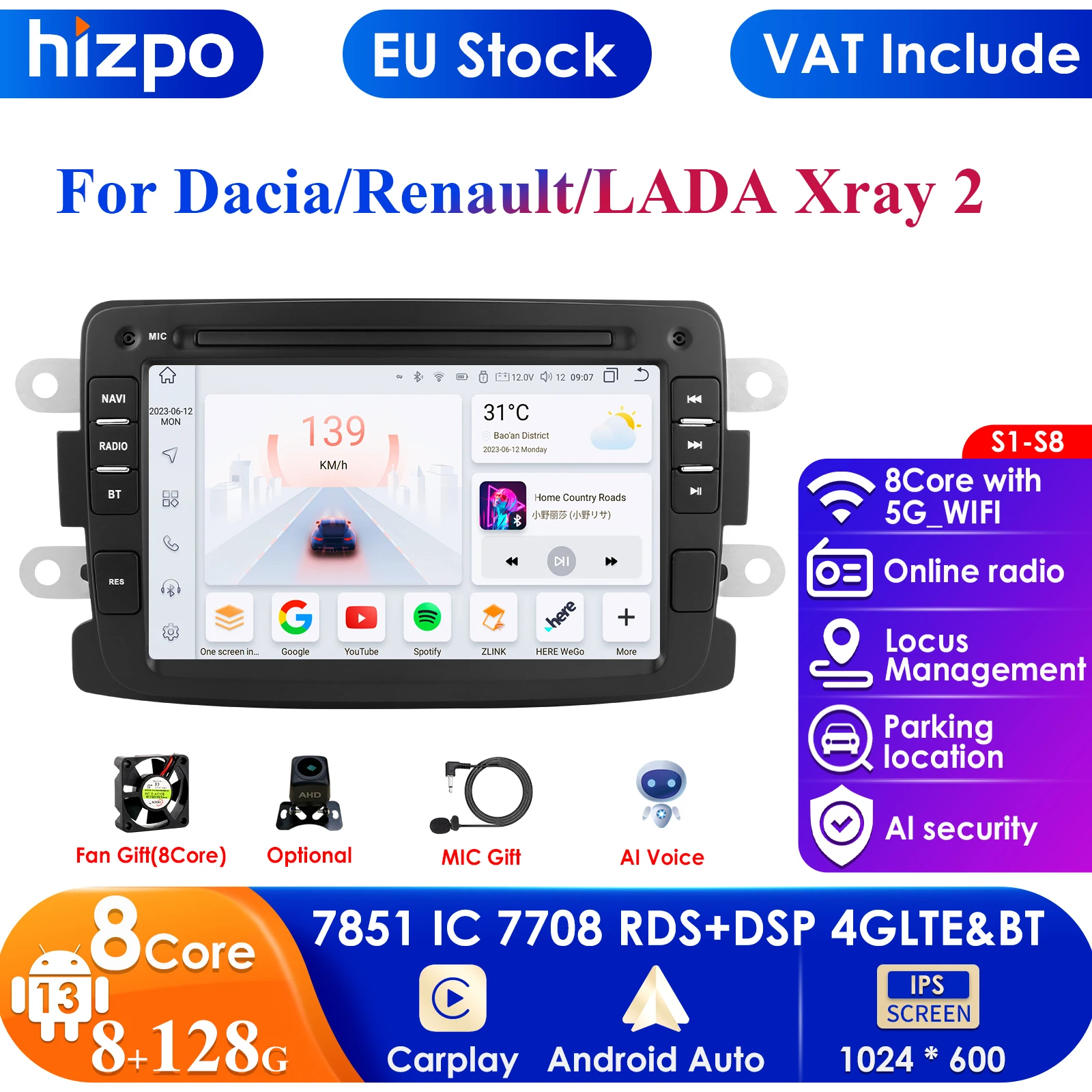 4G DSP 2din Android Car Radio GPS for Dacia Logan Dokker Duster Sandero Lodgy Renault Captur Symbor Duster Lada Xray 2 Autoradio