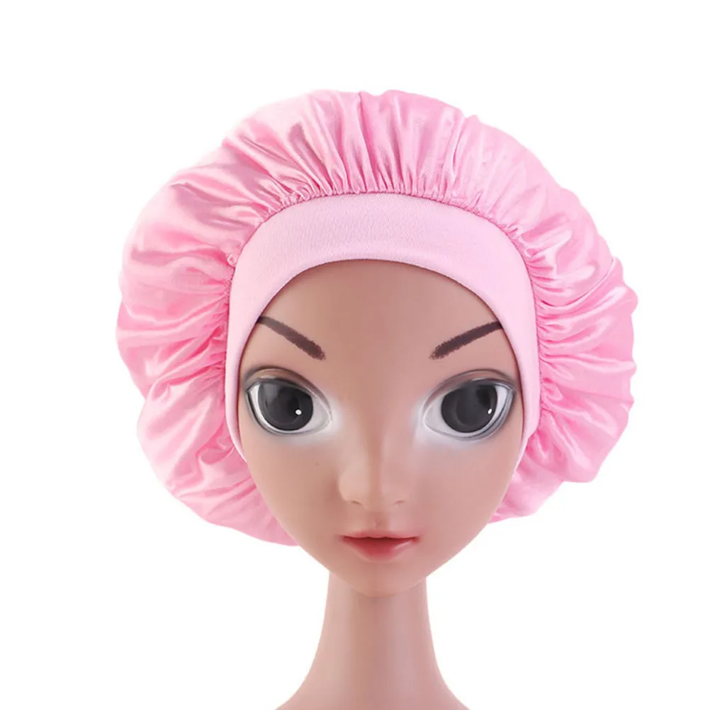 

2Pcs Kids Soft Satin Sleeping Hat Hair Saving Cap Elastic Adjustable for Children Daily Wear Sleep Wash Face