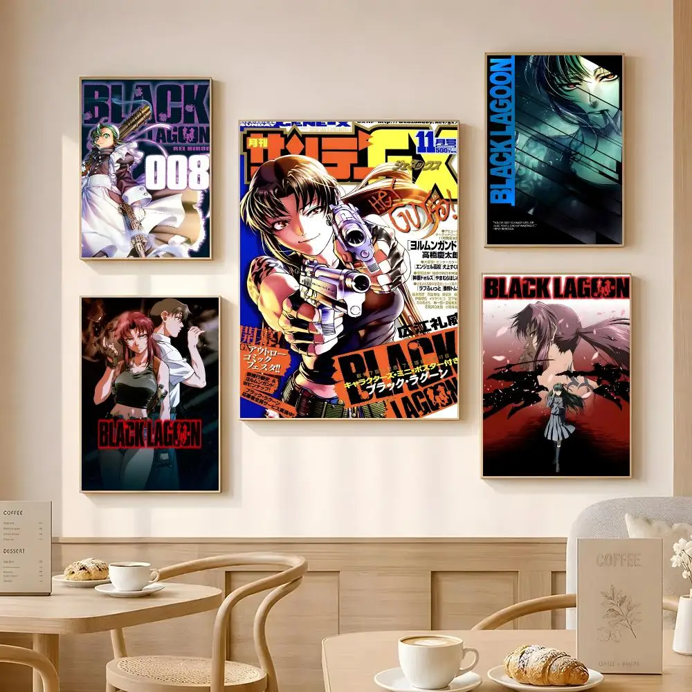 Anime Black Lagoon Poster Poster Self-adhesive Art Waterproof Paper Sticker Coffee House Bar Room Wall Decor