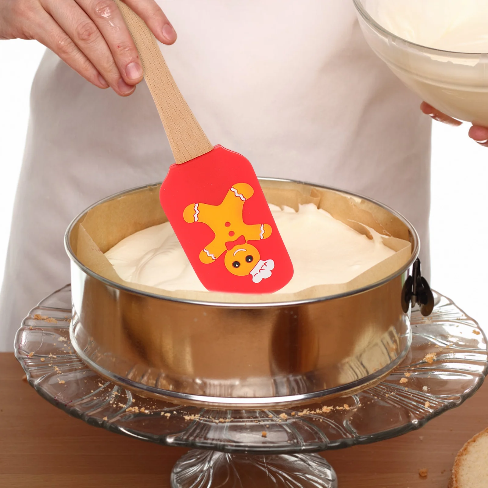 

Heat-Resistant Silicone Cake Spatula Christmas Theme Butter Scraper Wooden Handle Kitchen Baking Spatula Xmas Printing