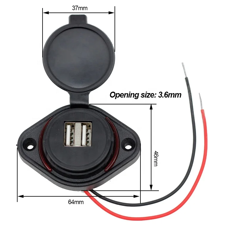 Dual 3.1A Panel Mount USB Charger for Car Boat Bus & Massage Chair Fast Charging 12V Socket with Red LED 12-24V Voltage