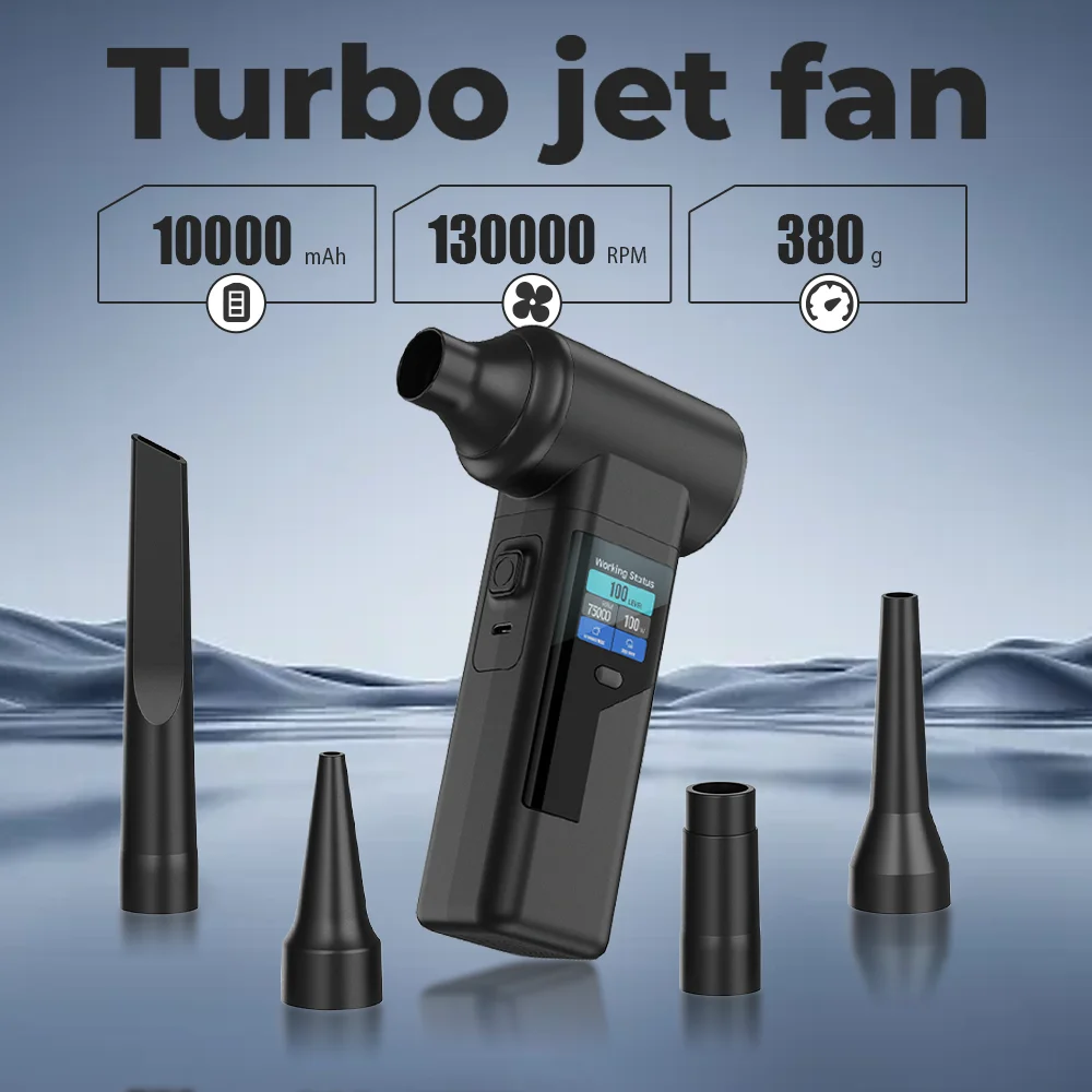 

Electric Air Duster Type-C Charging Turbo Jet Fan 130000RPM Car Fan 5 Outlet Nozzles Portable Blowing Snow Cleaning Blower Tool