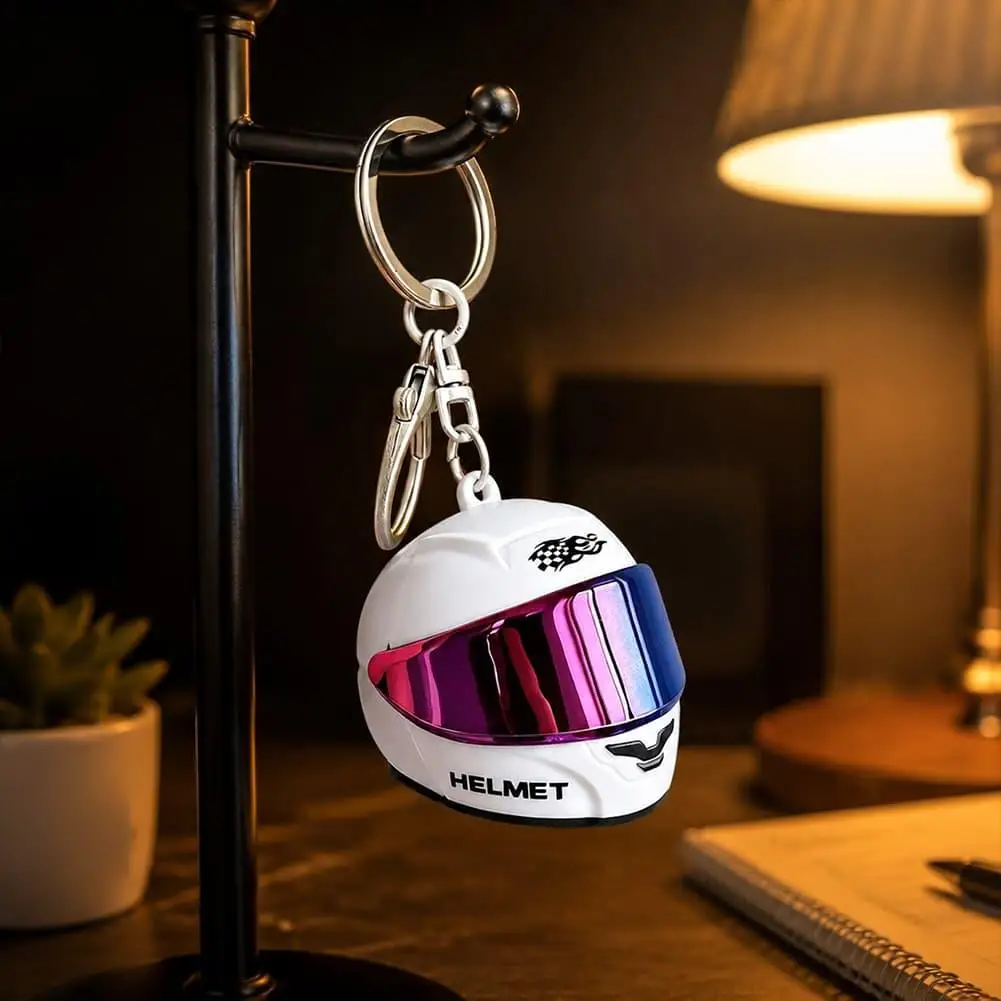 Cool Mini Helmet Keychain Lightweight Light-Up Motorcycle Pendant Versatile Bag Charm Gift Accessory