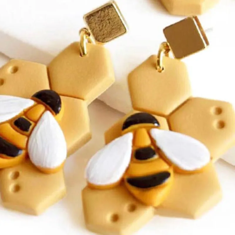 Molde de corte de pendientes de panal de abeja 3D, Mini animales, cortador de arcilla polimérica suave, joyería DIY, pendiente, colgante,