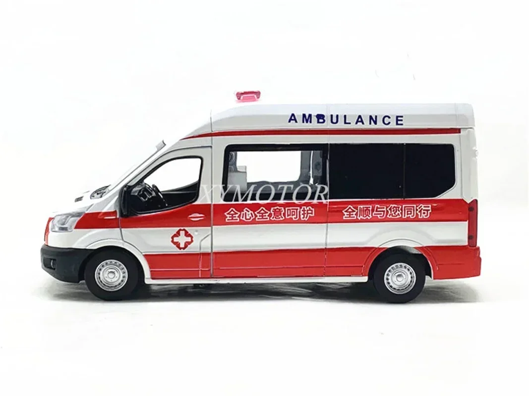 1/35 CaiPo Ford Transit Van Cargo MPV ambulance Diecast Model Toys Car Boys Girls Kids Gifts Toys White pull back sound light