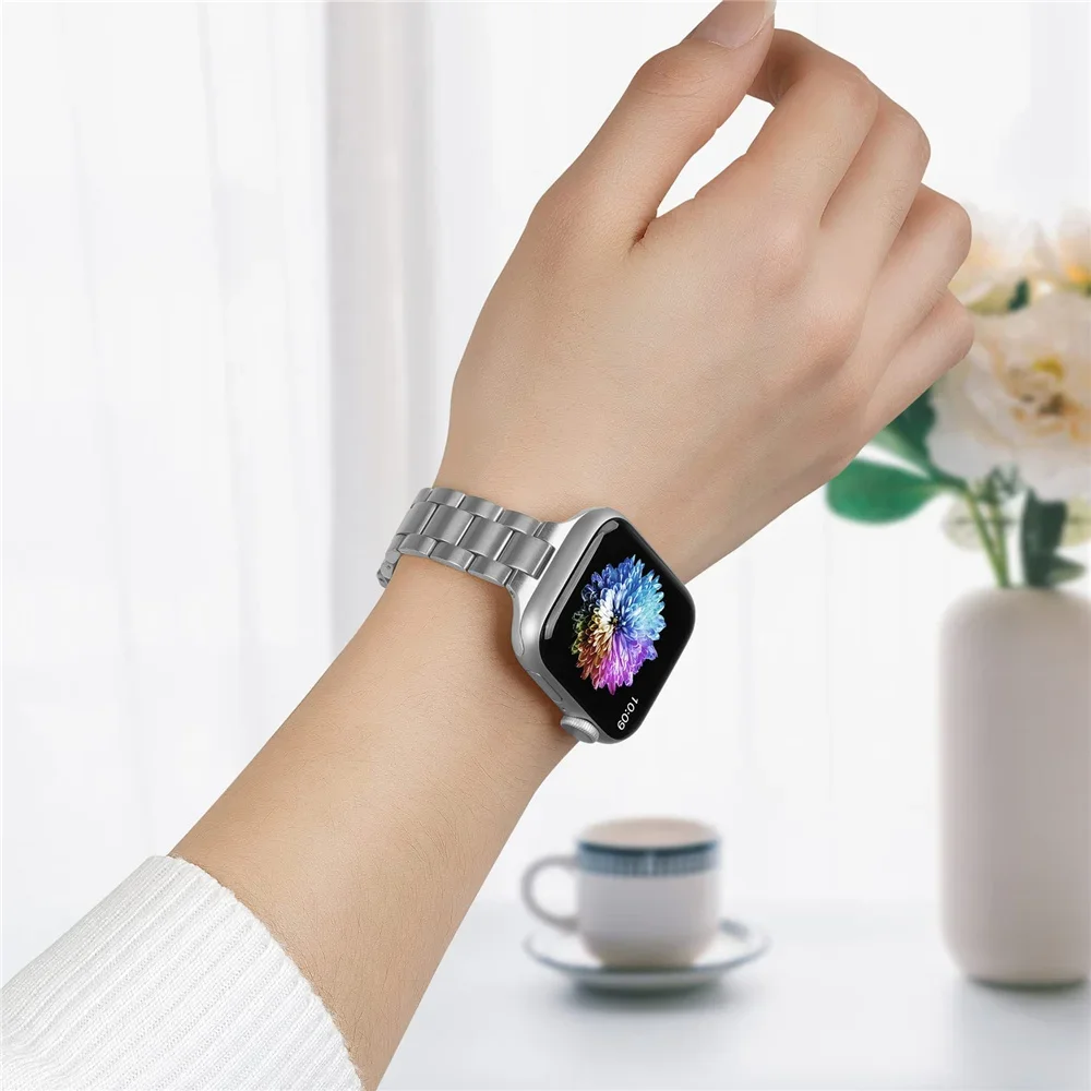 حلقة رفيعة لساعة أبل 41 ملم 40 ملم 38 ملم حزام سلسلة من الفولاذ المقاوم للصدأ لسوار iWatch 9 8 7 6 5 SE 44 ملم 45 ملم الترا 49 ملم #2