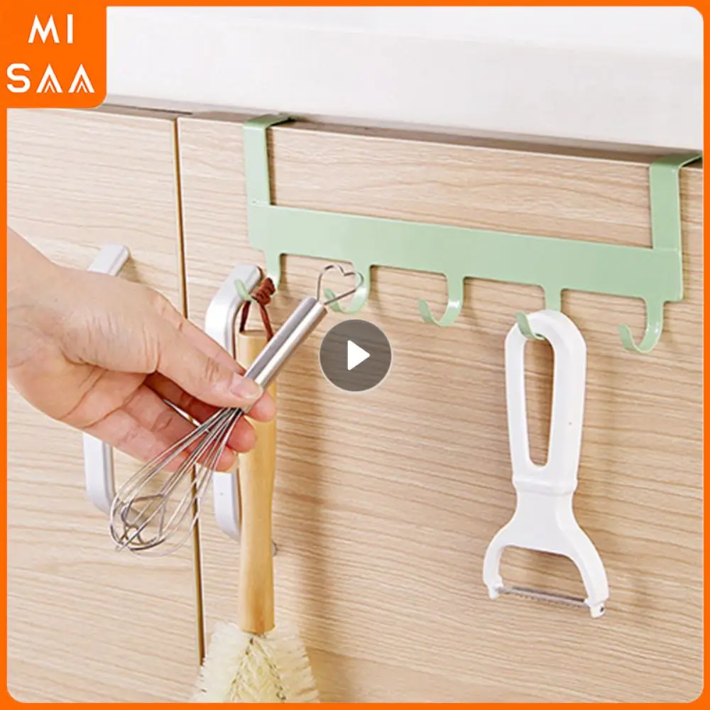 Coat Hat Towel Hanger Avoid Scratching Clothes Punch-free 5 Hooks Practical Home Bathroom Organizer Rack Over The Door 5 Hooks