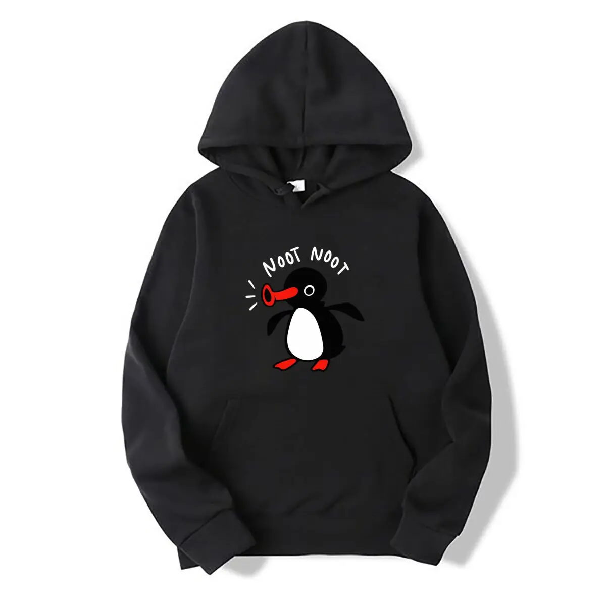 Noot Noot Penguin Black White Red Cartoon Graphic Autumn and winter hooded sweatshirts