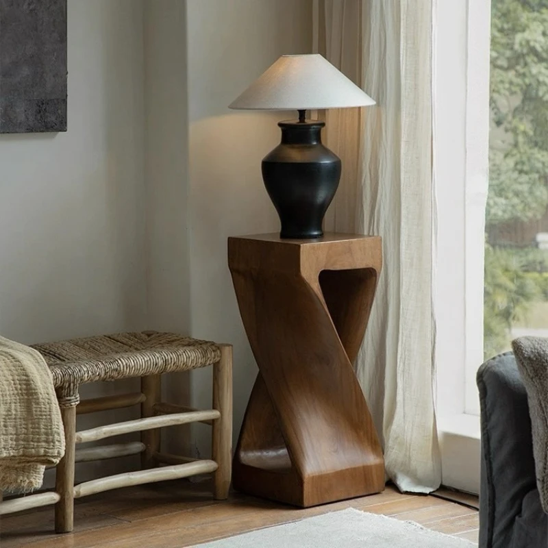 Wabi-sabi wind whole wood medium and ancient style all solid wood black wooden pile coffee table