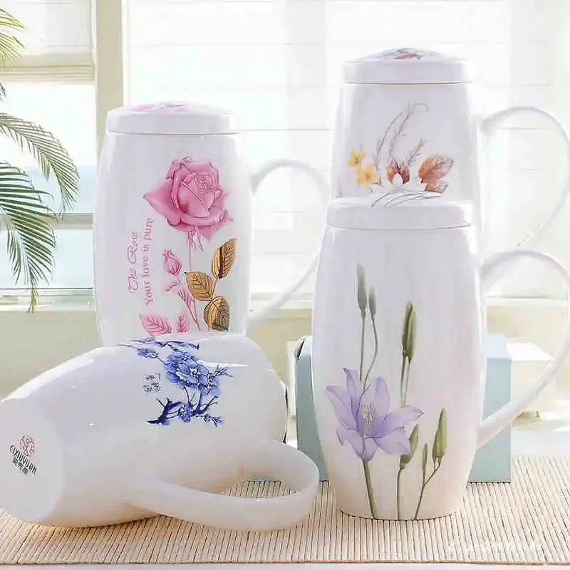 700ML, Bone China Big Coffee Mug, Ceramic Tumbler Tea Time, Mug Large Christmas Cup Gift, Porcelain Big Enamel Cup Taza