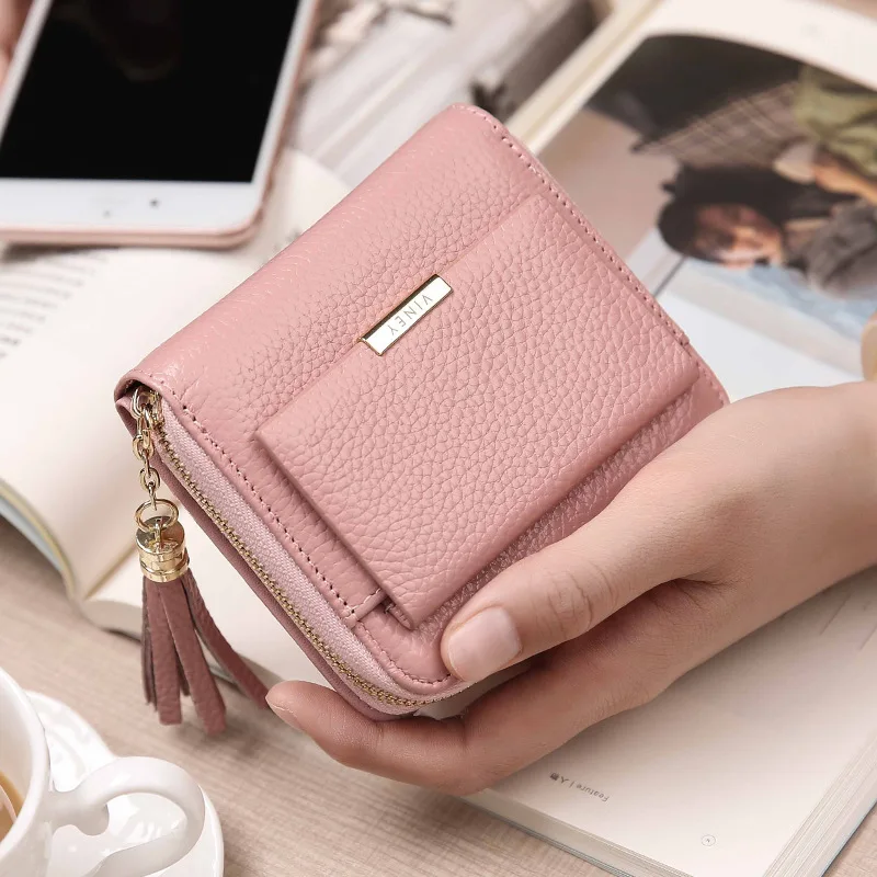 2024 New Tassel Design Genuine Leather Short Wallet for Women Luxury Designer Minimalist Card Wallet Exquisite Gift Box