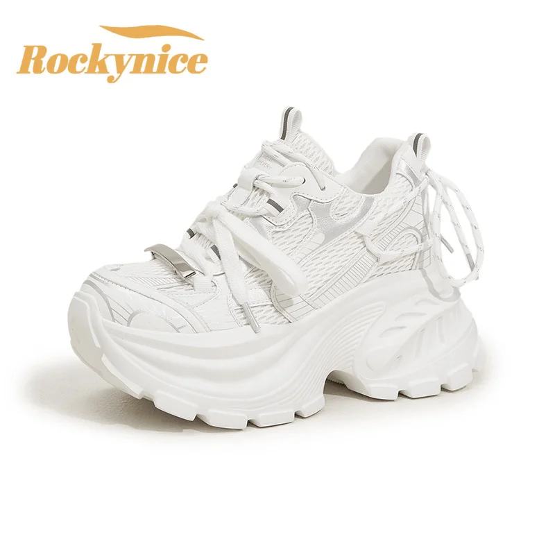 

10CM Air Mesh Microfiber Leather Casual Shoes New 2026 Spring Women Chunky Sneakers High Platform Outdoor Sports Dad Shoes Woman